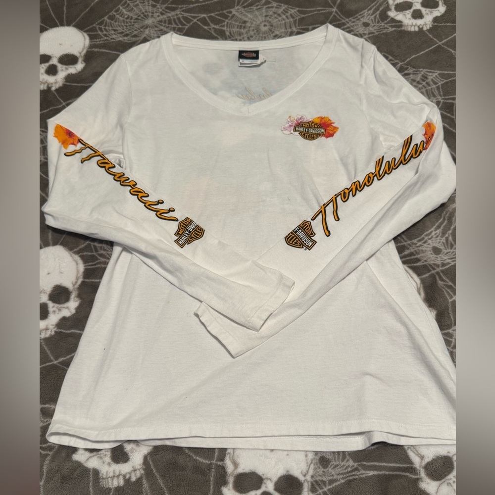 ❤️‍🔥❤️‍🔥Harley Davidson White Long Sleeve Hawaii Honolulu Shirt